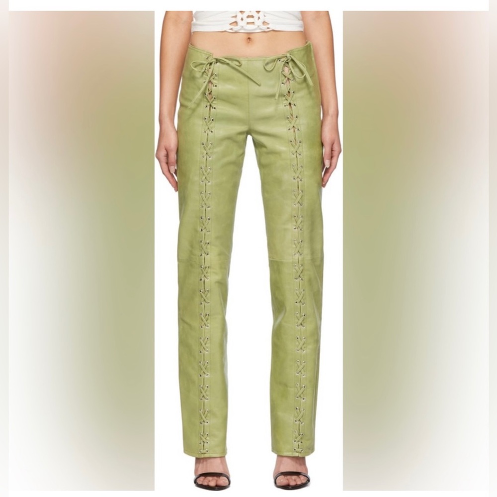 SAKS POTTS CHRISTINA Lamb Leather Lace Up PANTS Sz 2